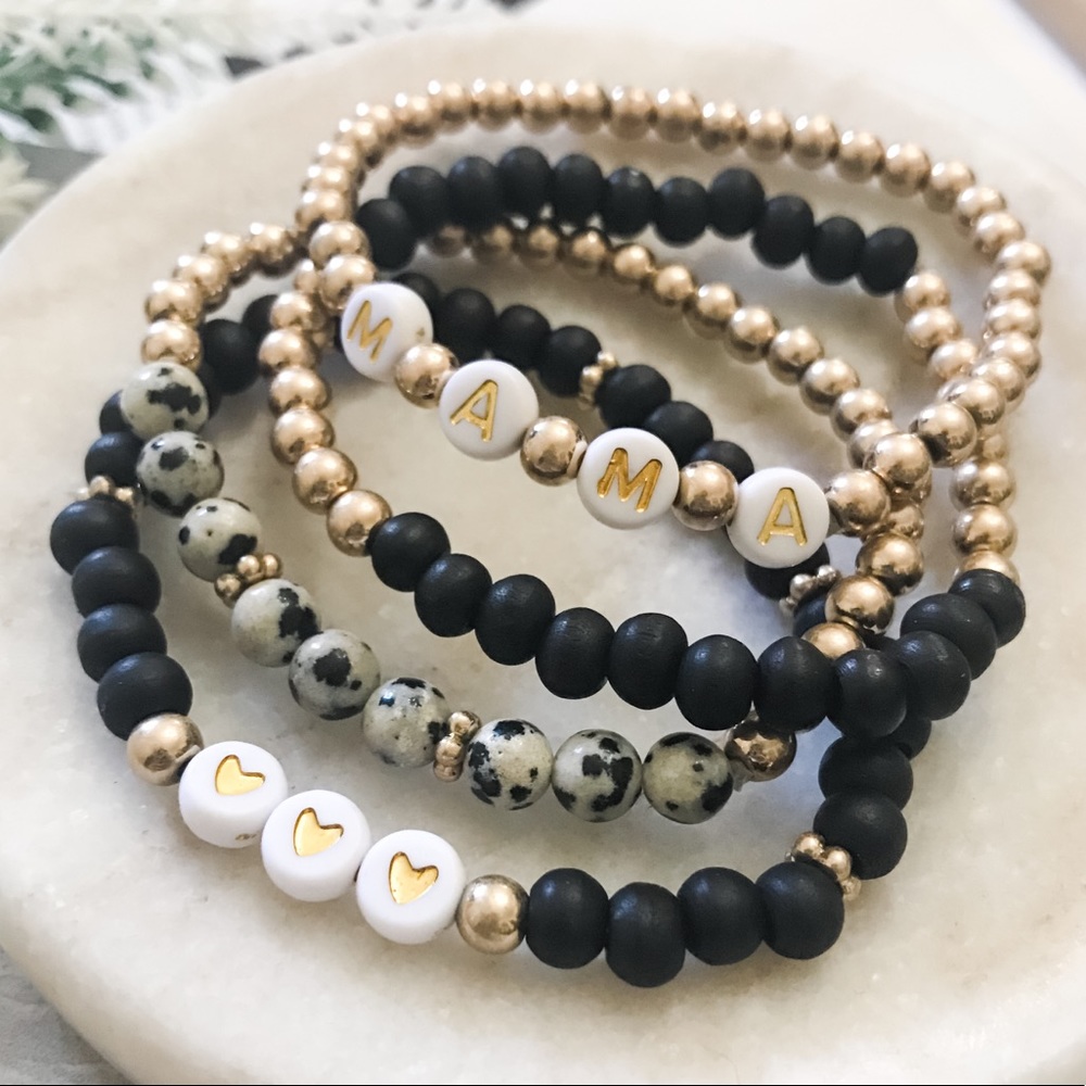 Mama Stretch Bracelet Set-Black & Gold - Picture 1 of 3